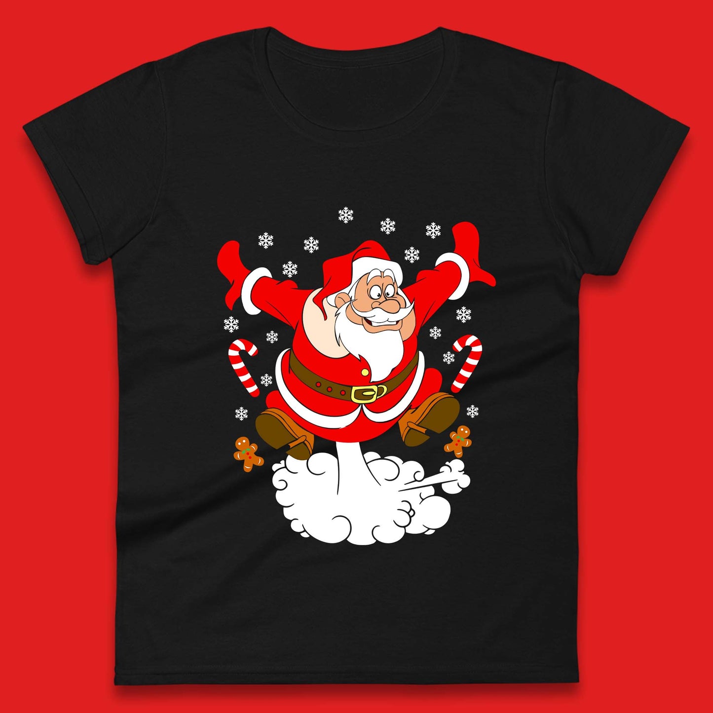 farting santa claus christmas womens t shirt