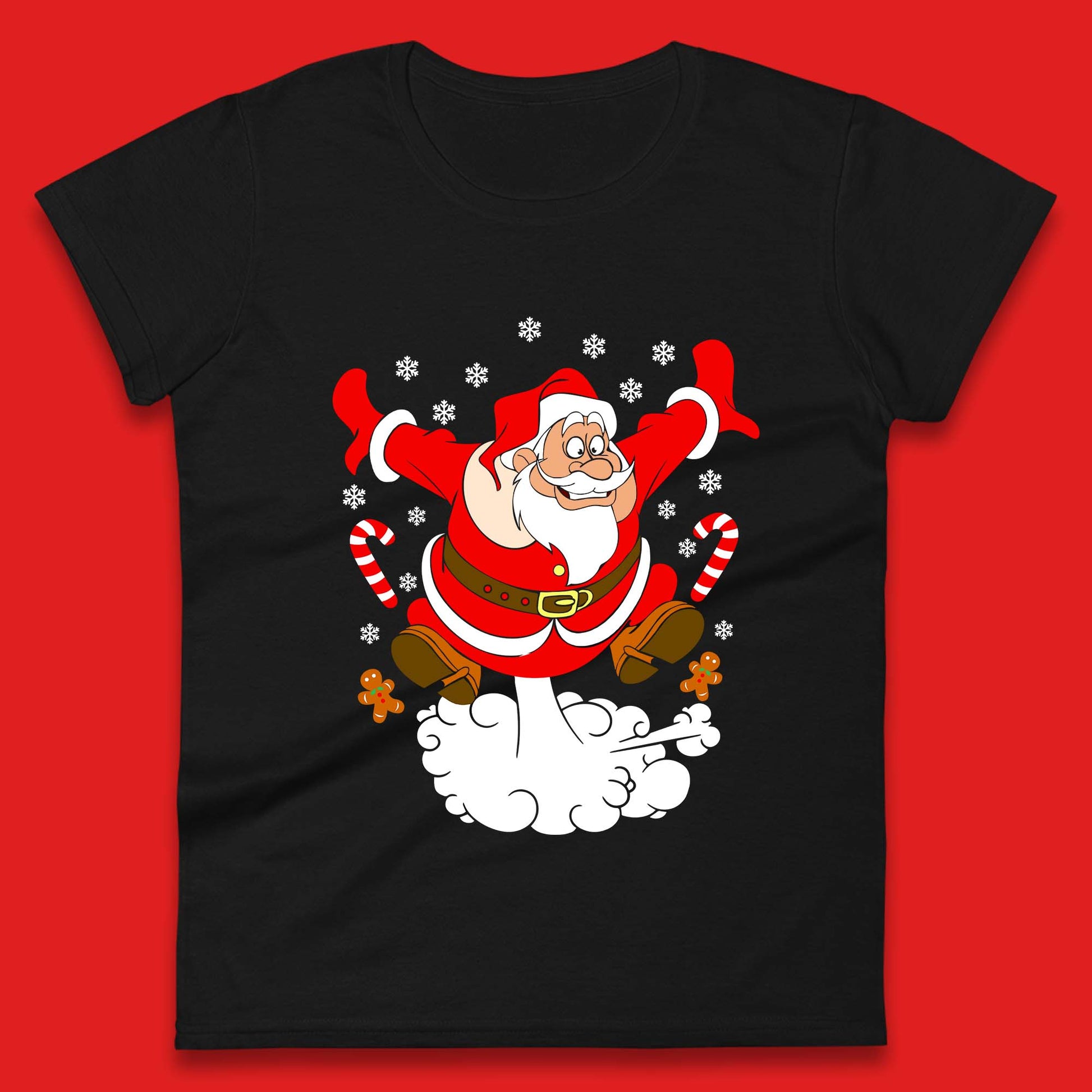 farting santa claus christmas womens t shirt