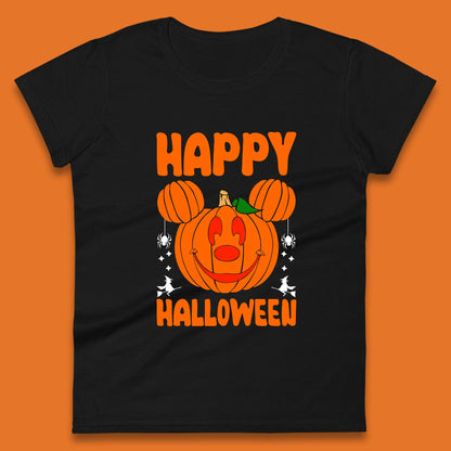 Happy Halloween Disney Mickey Mouse Jack-o-lantern Pumpkin Face Horror Scary Disney Trip Womens Tee Top