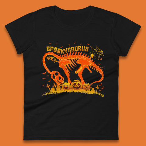 Spooky Saurus Rex Halloween Dinosaur T-Rex Skeleton With Scary Pumpkins Womens Tee Top