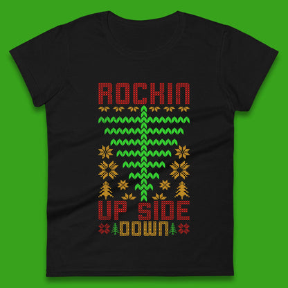 Rockin Up Side Down Christmas Tree Stranger Things Womens T Shirt
