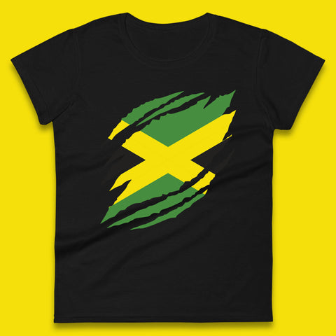 Distressed Jamaica Flag Jamaica Flag Caribbean Islander Sun Marley Kingston Jamaican Pride Patriotism Womens Tee Top