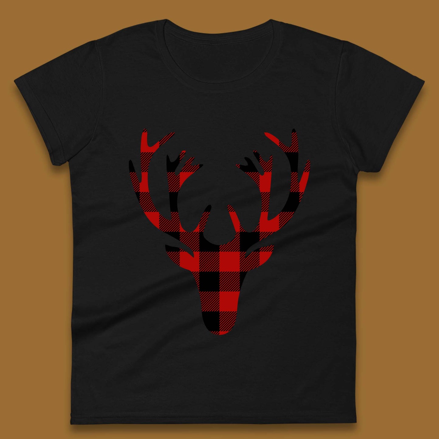 merry christmas buffalo plaid deer head womens top