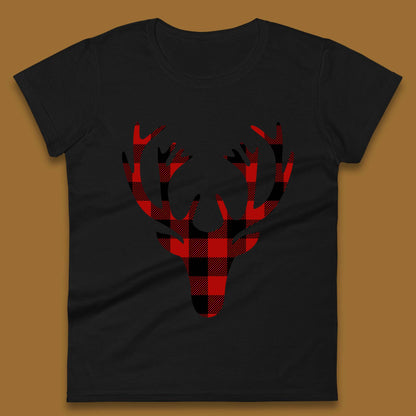 merry christmas buffalo plaid deer head womens top