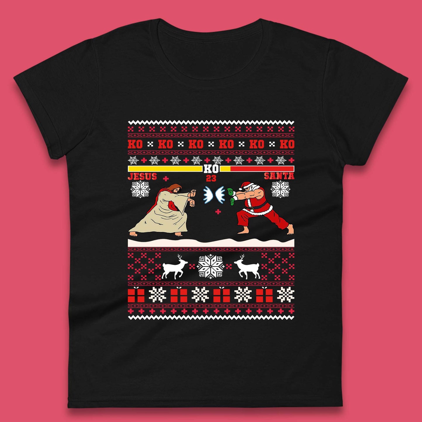 Jesus Vs Santa KO Christmas Womens T-Shirt