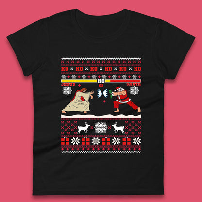 Jesus Vs Santa KO Christmas Womens T-Shirt