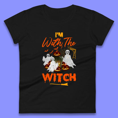 I'm With The Witch Halloween Ghosts With Jack-O-Lantern Horror Pumpkins Womens Tee Top