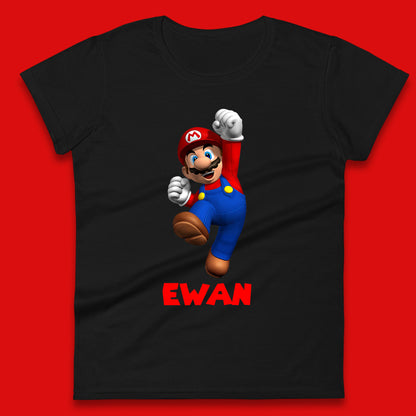 Personalised Your Name Super Mario Jumping Funny Game Lovers Players Mario Bro Retro Gaming Womens Tee Top