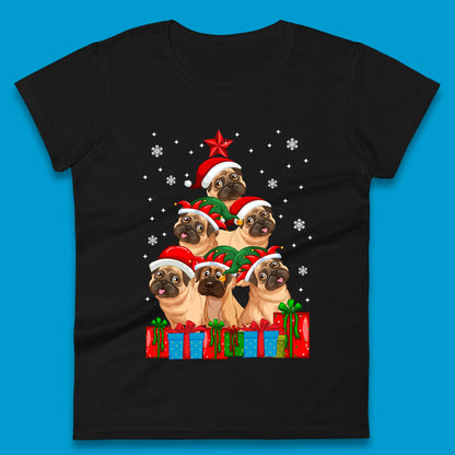 pug dog christmas womens t shirt