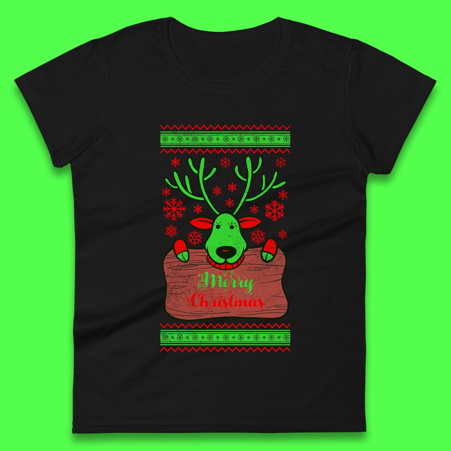 merry christmas reindeer womens t shirt