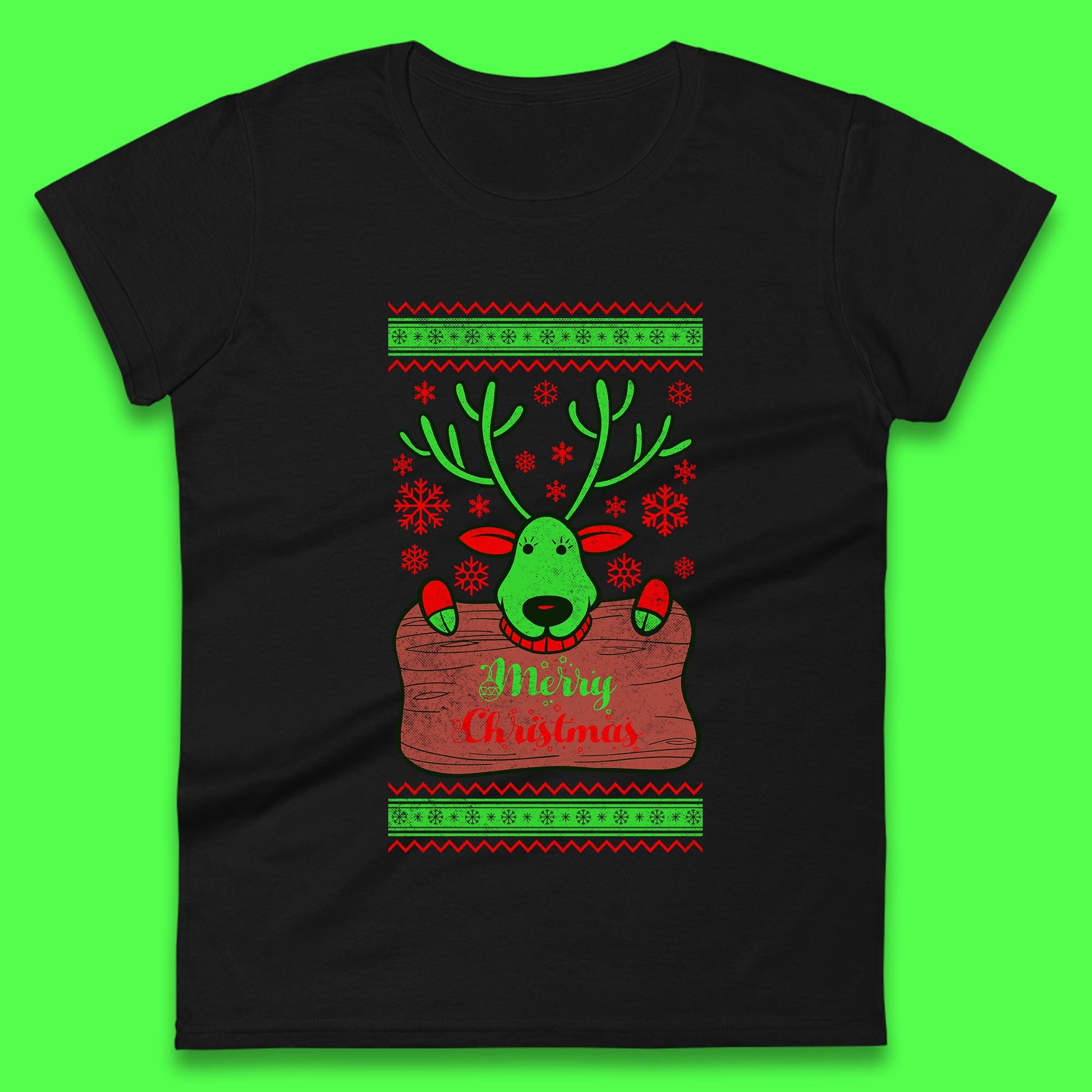 merry christmas reindeer womens t shirt