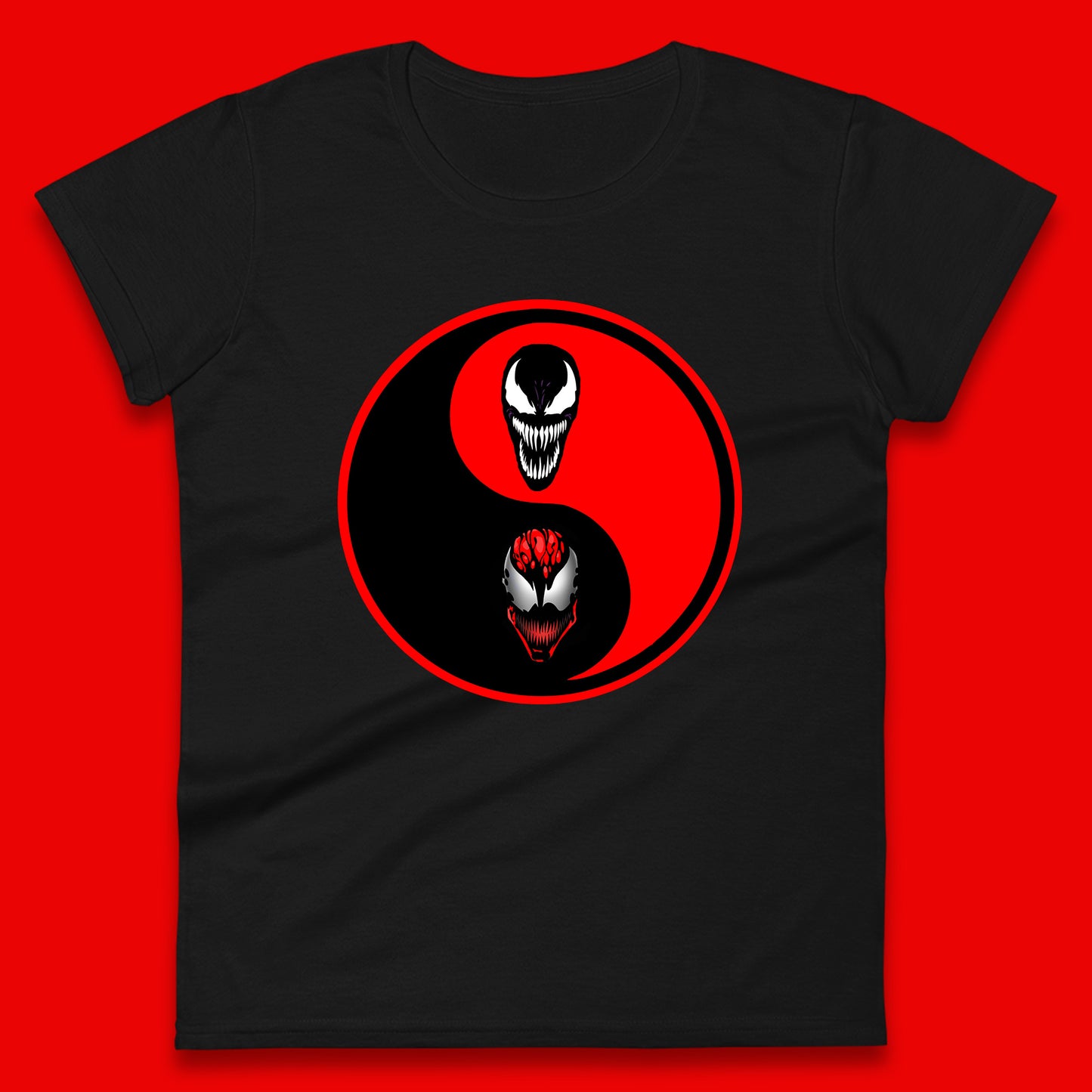 Marvel Comics Carnage And Venom Fictional Movie Character Anime Yin Yang Spoof Womens Tee Top