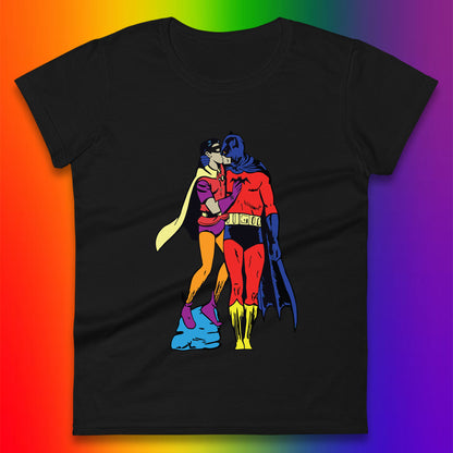 Batman X Robin Superhero Kiss Gay Pride LGBT Gay Bat Superheros Film DC Comics Womens Tee Top