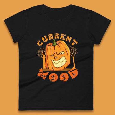 Current Mood Halloween Pumpkin Evil Scary Smile Horror Jack-o-Lantern Womens Tee Top
