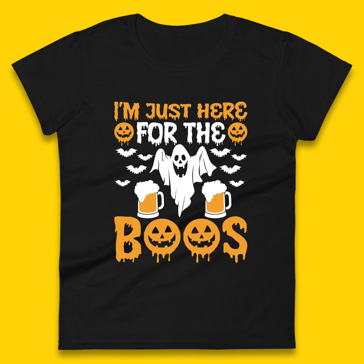 I'm Just Here For The Boos Halloween Boo Ghosts Drinking Beer Womens Tee Top