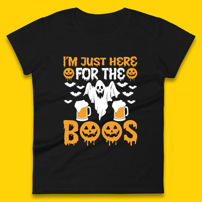I'm Just Here For The Boos Halloween Boo Ghosts Drinking Beer Womens Tee Top