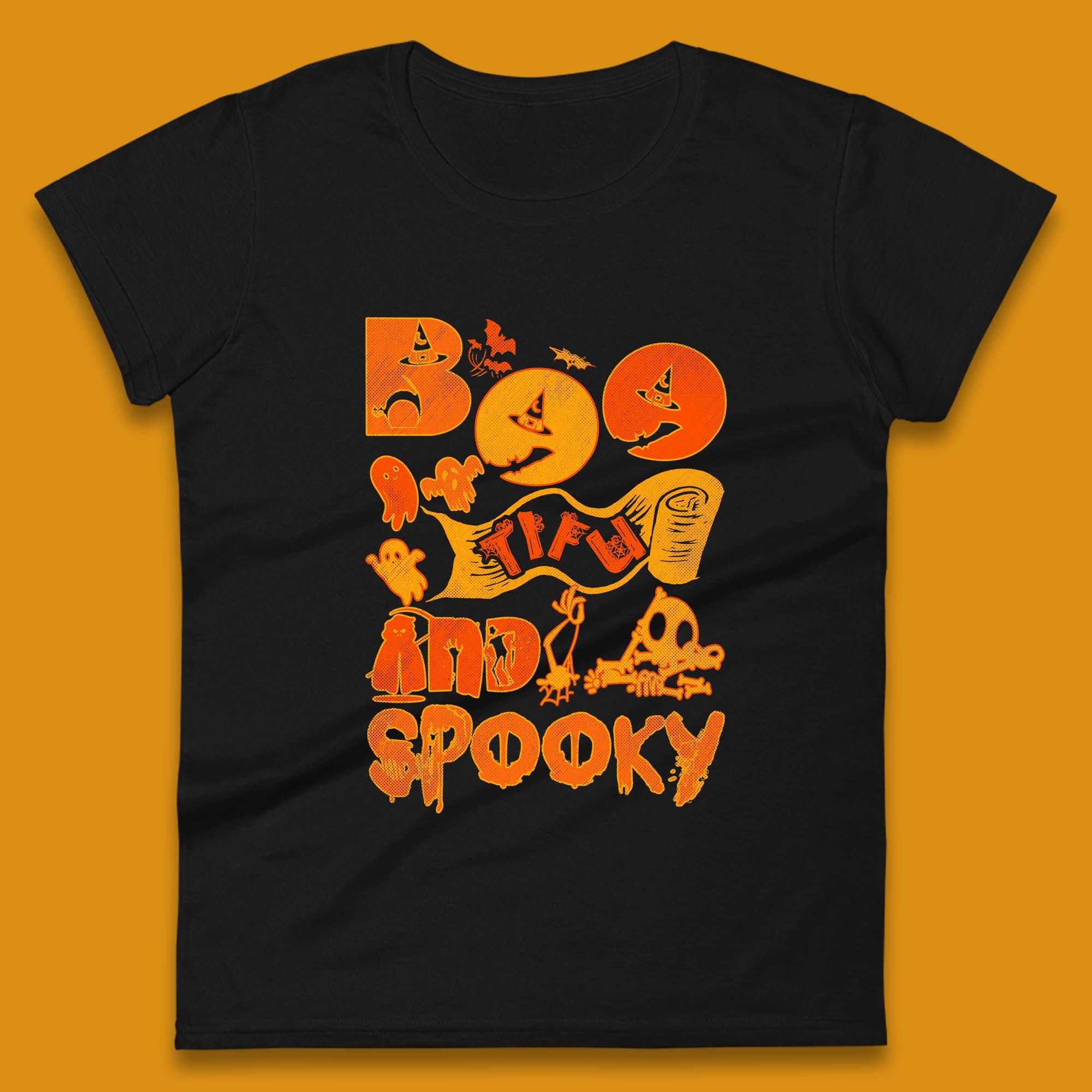 Boo Tiful and Spooky Halloween Horror Scary Boo Ghost Spooky Season Womens Tee Top