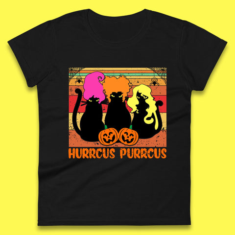 Vintage Halloween Witches Hurrcus Purrucs Scary Cat Horror Pumpkin Faces Hocus Pocus Halloween Costume Womens Tee Top