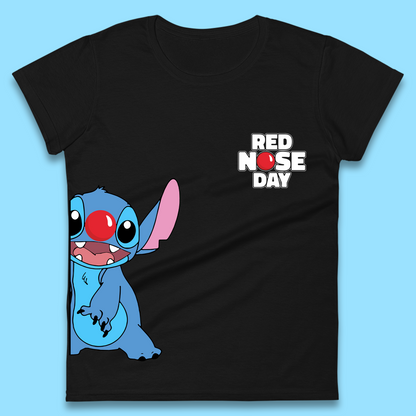 Red Nose Day Peeking Disney Stitch Womens T-Shirt
