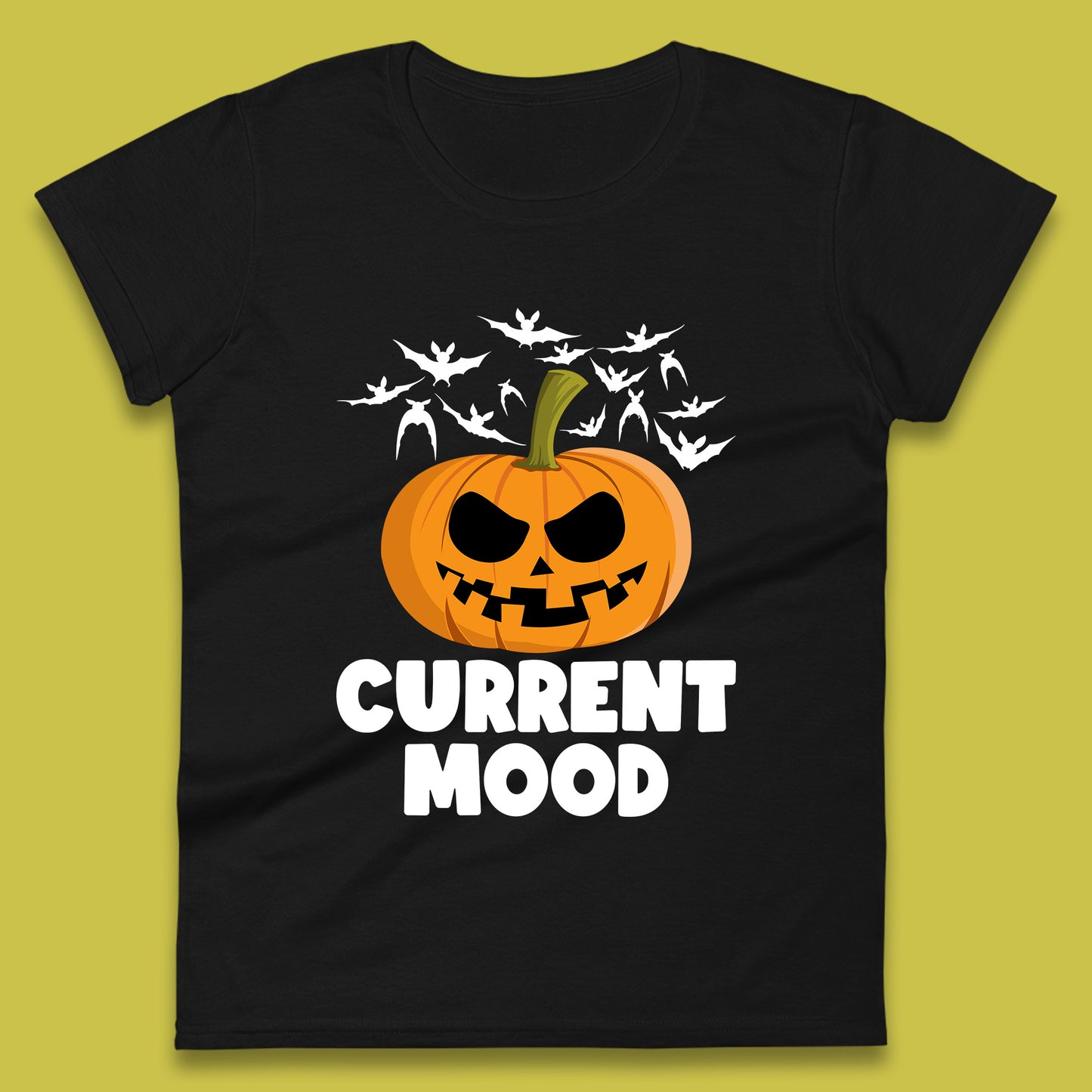 Current Mood Halloween Pumpkin Ghost Evil Scary Smile Face Horror Jack-o-lantern Womens Tee Top