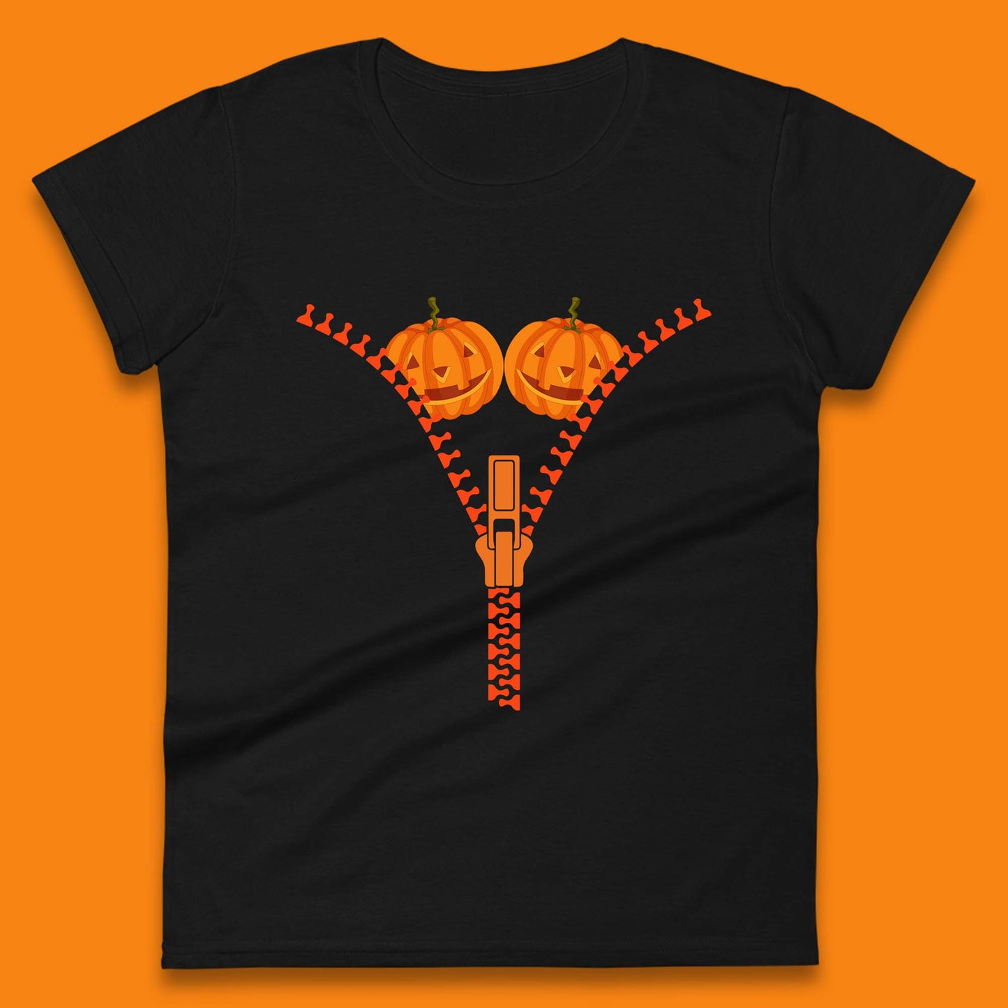 Pumpkin Boobies Zipper Happy Halloween Breast Costume Funny Zip Pumpkin Boobs Womens Tee Top