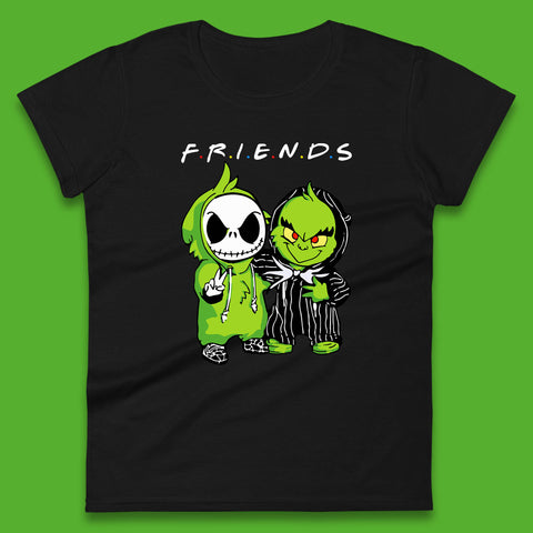 Grinch and Jack Skellington Friends Horror Halloween Grinch and jack Nightmare Before Christmas Movie Character Womens Tee Top