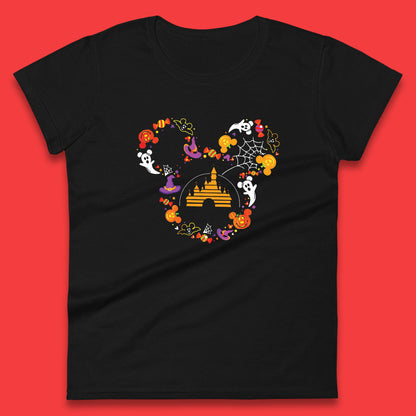 Halloween Mickey Mouse Disney Castle Halloween Elements Scary Boo Womens Tee Top