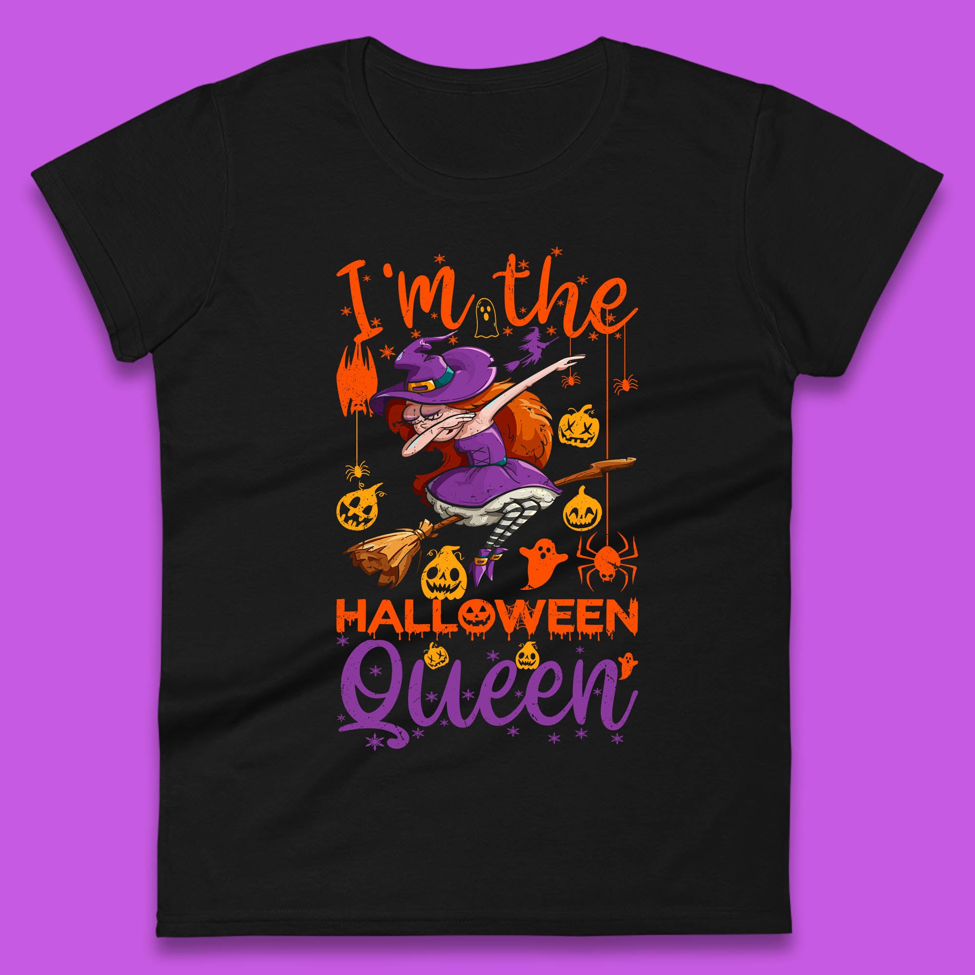 I'm The Halloween Queen Dabbing Witch Pumpkin Season Funny Dab Dance Witch Womens Tee Top