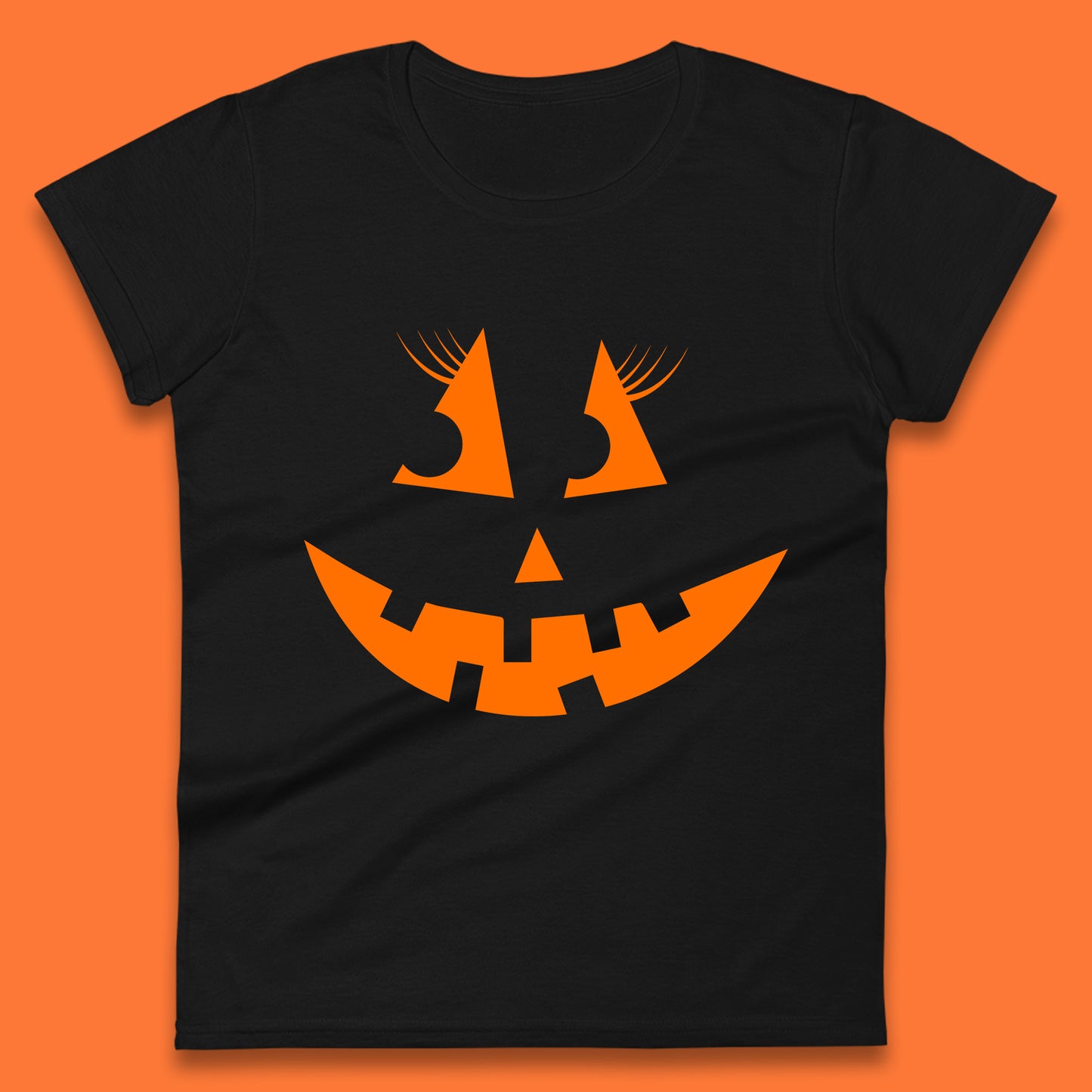 Halloween Pumpkin Jack-o-lantern Girl Evil Scary Horror Smile Face Womens Tee Top
