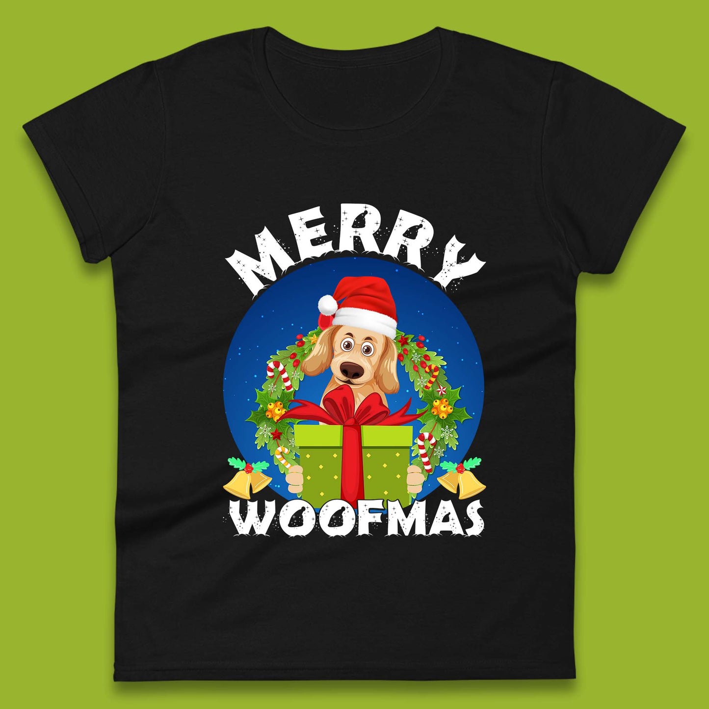 merry woofmas christmas golden retriever dog womens t shirt