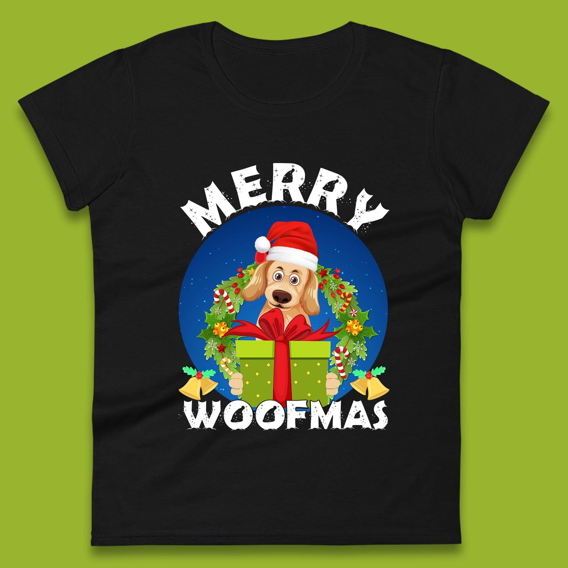 merry woofmas christmas golden retriever dog womens t shirt