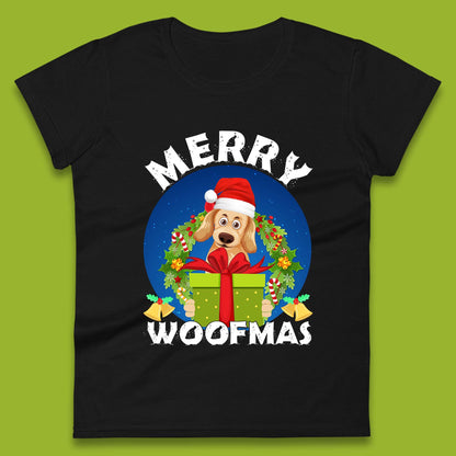 merry woofmas christmas golden retriever dog womens t shirt