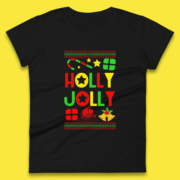 Holly Jolly Merry Christmas Retro Holly Jolly Vibes Vintage Xmas Womens Tee Top
