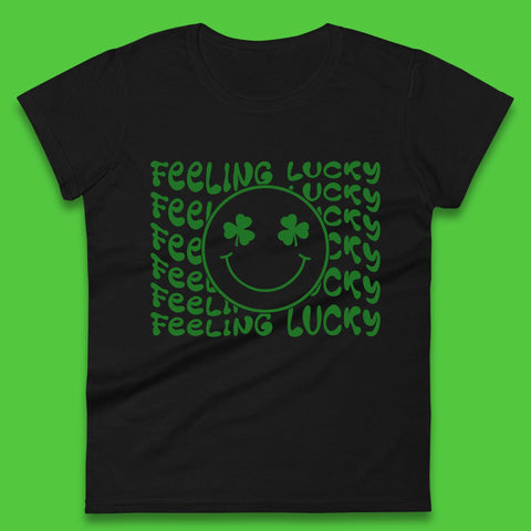 Feeling Lucky Smiley Shamrock Womens T-Shirt