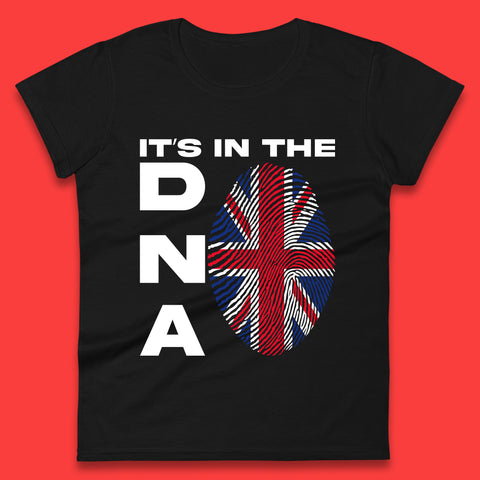 It's In My DNA Uk Union Jack Flag Fingerprint United Kingdom London Souvenirs British Flag Womens Tee Top