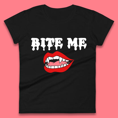 Bite Me Vampire Fangs Halloween Lips Horror Halloween Party Costume Womens Tee Top