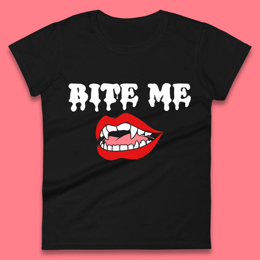 Bite Me Vampire Fangs Halloween Lips Horror Halloween Party Costume Womens Tee Top