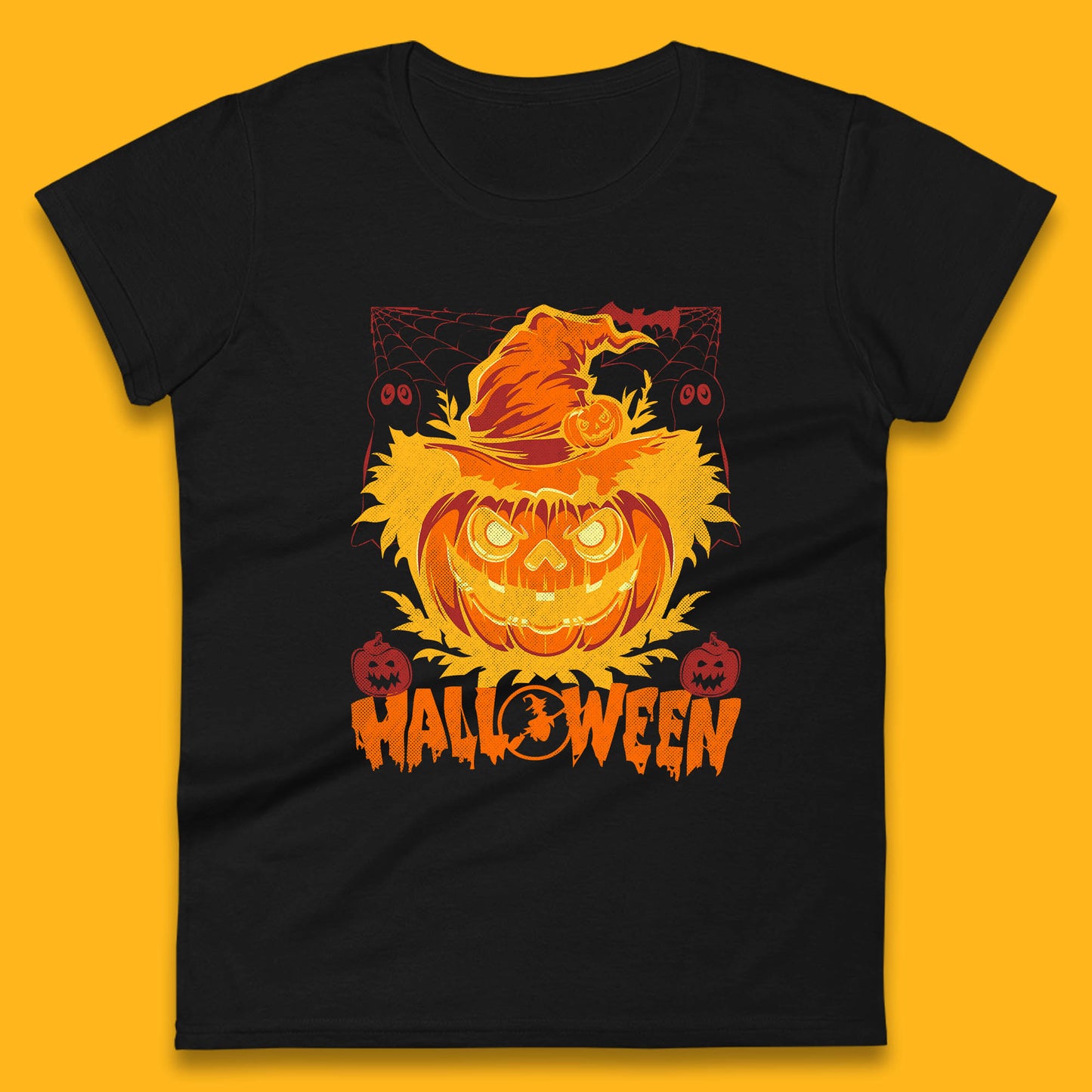 Halloween Scary Pumpkin Face Jack O Lantern Horror Halloween Night Womens Tee Top