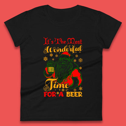 santa drinking beer womens shirt