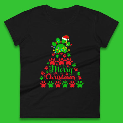merry christmas paws tree womens t shirt