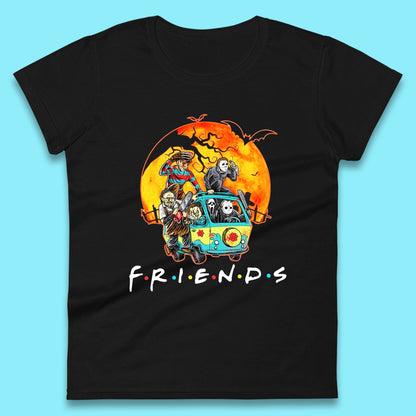 Friends Van Halloween Scooby Doo Mystery Machine Horror Movie Villians Characters Womens Tee Top