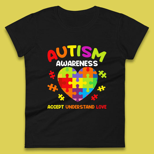 Autism Awareness Accept Understand Love Puzzle Heart Autism Support Womens Tee Top
