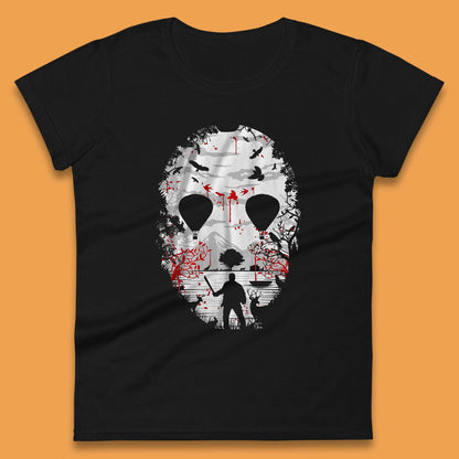 Crystal Lake Jason Voorhees Face Mask Halloween Friday The 13th Horror Movie Womens Tee Top