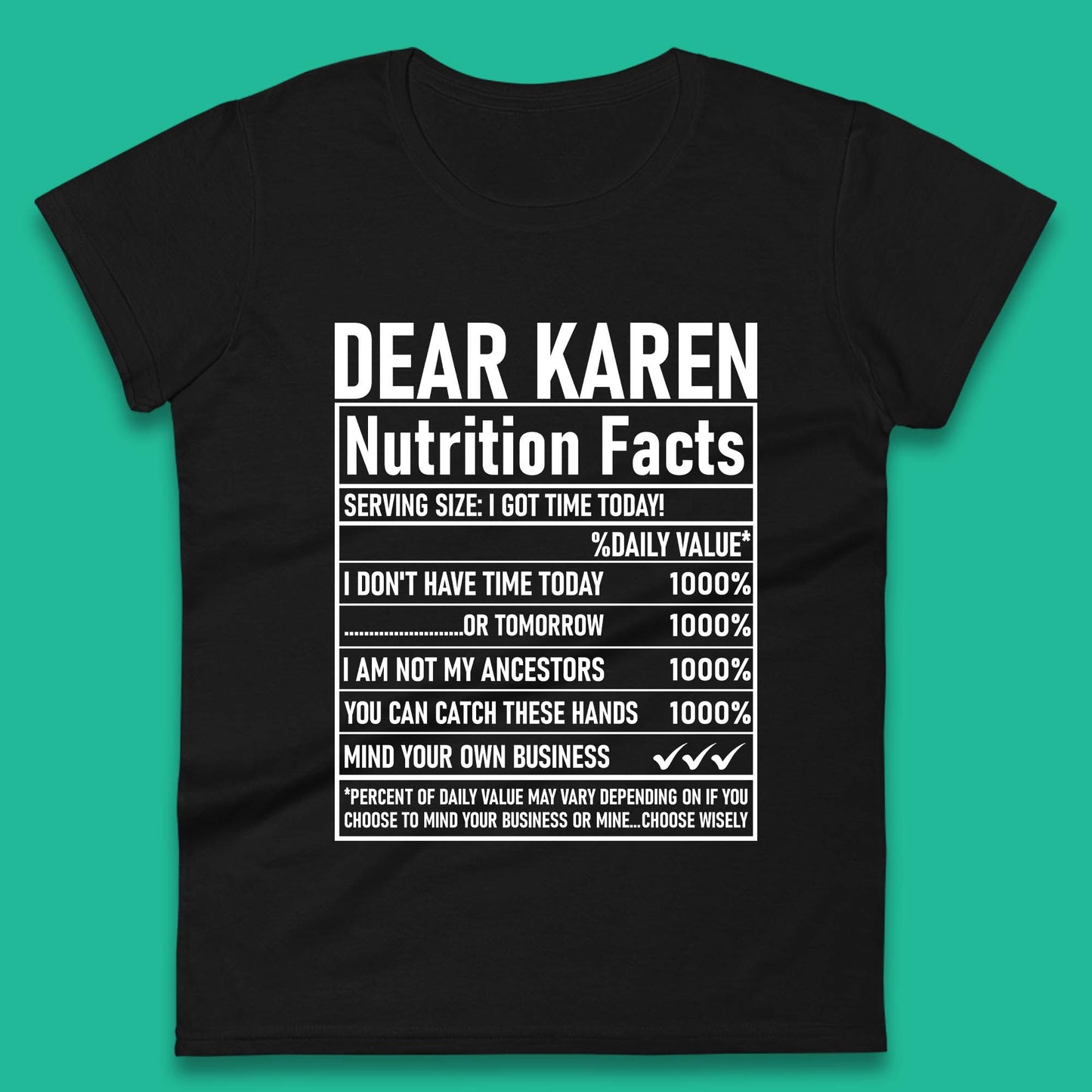 Dear Karen Nutrition Facts Womens T-Shirt
