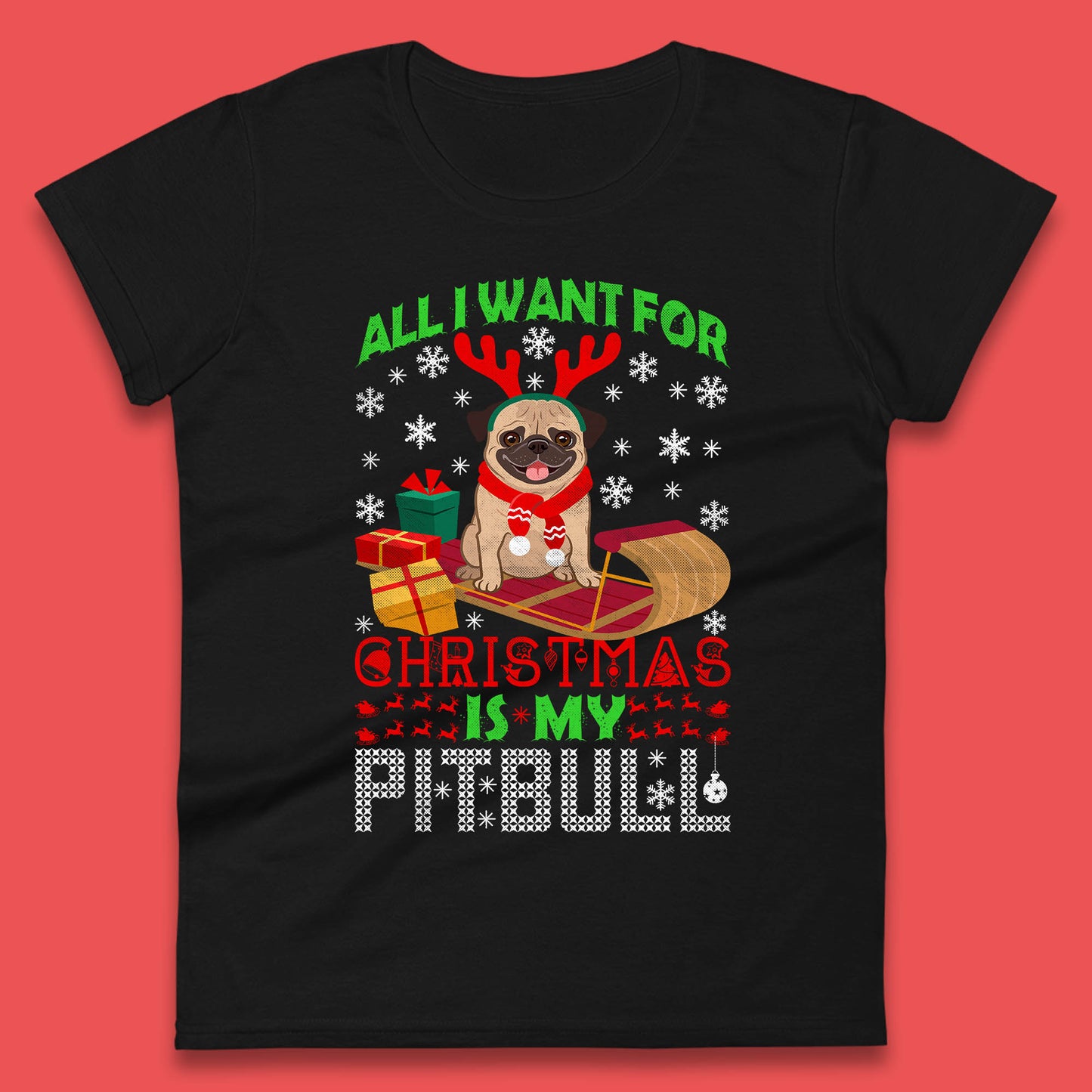 christmas pitbull womens t shirt