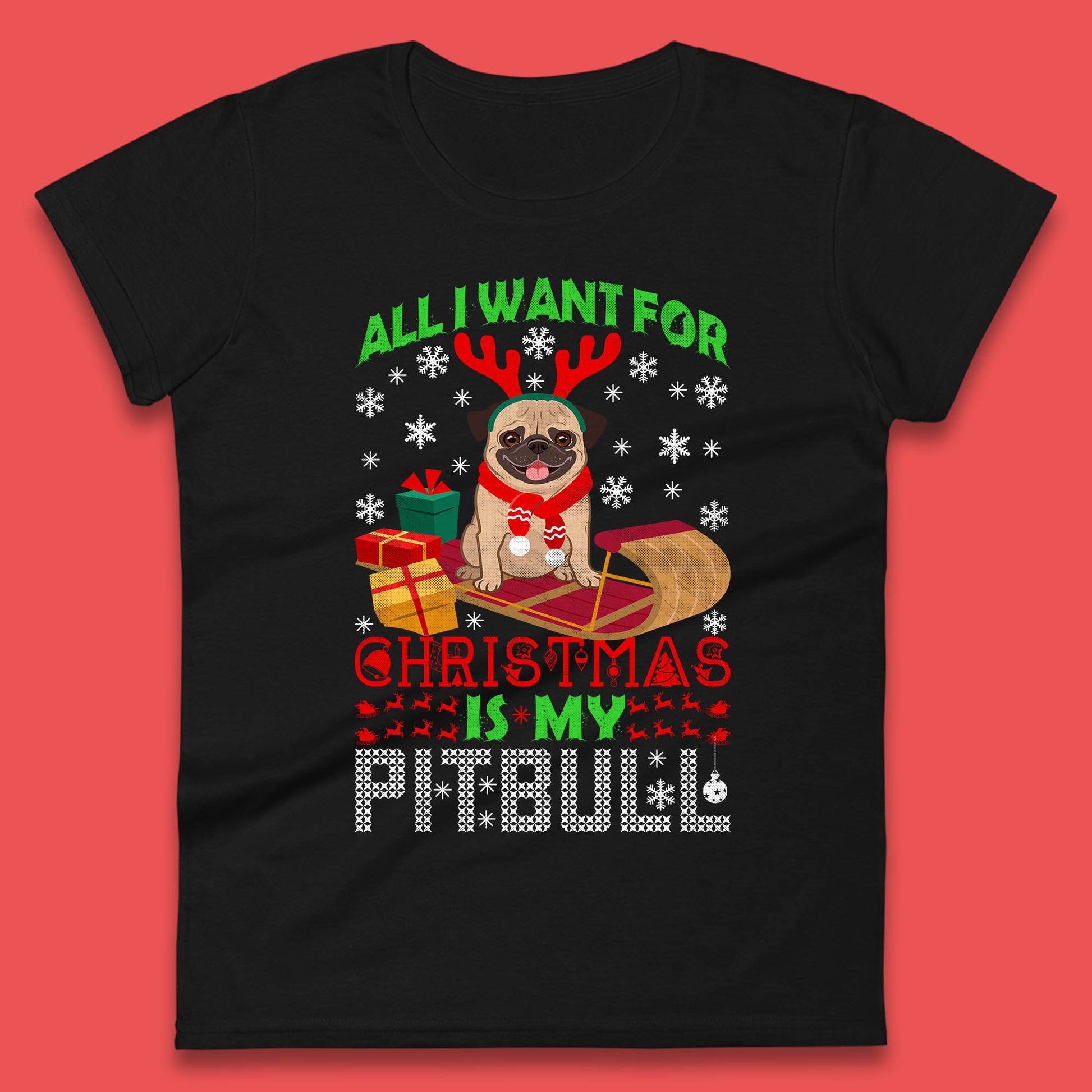 christmas pitbull womens t shirt