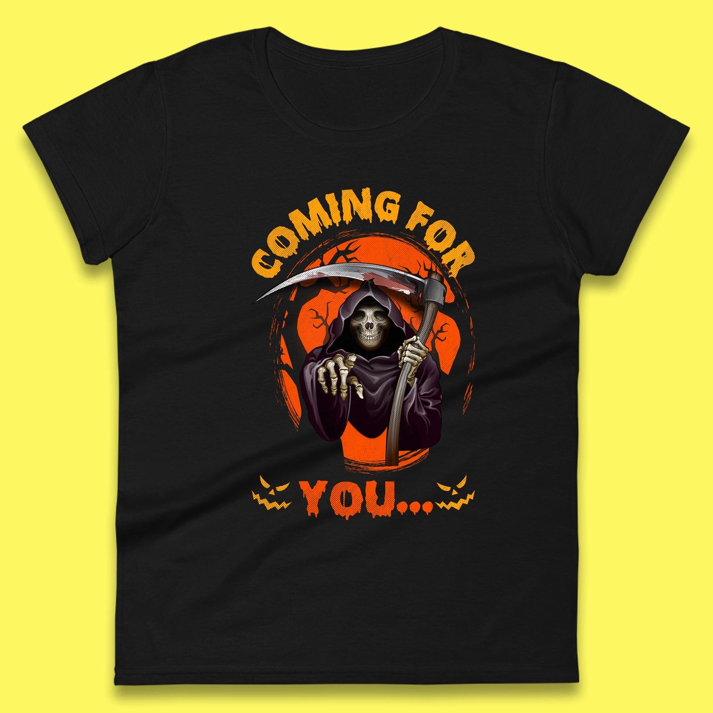 Coming For You Grim Reaper Halloween Skeleton With Scythe Halloween Ghost Womens Tee Top