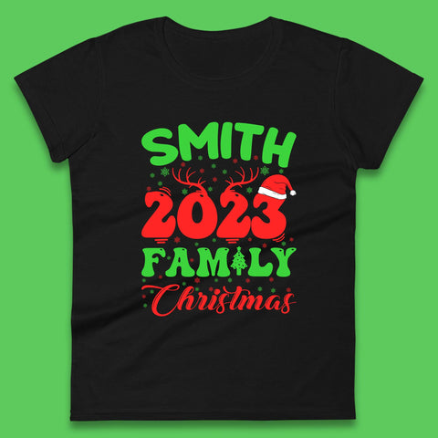 Personalised 2023 Family Christmas Your Name Xmas Matching Family Costume Womens Tee Top