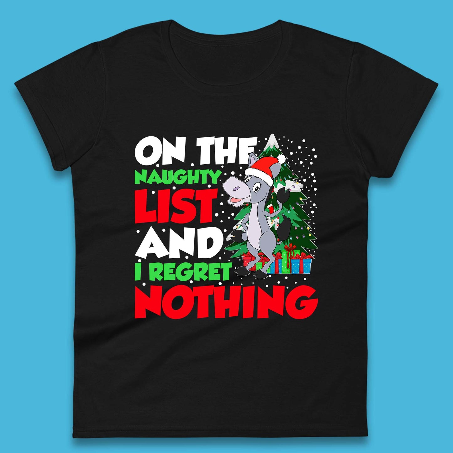 Donkey Christmas Naughty List Womens T-Shirt