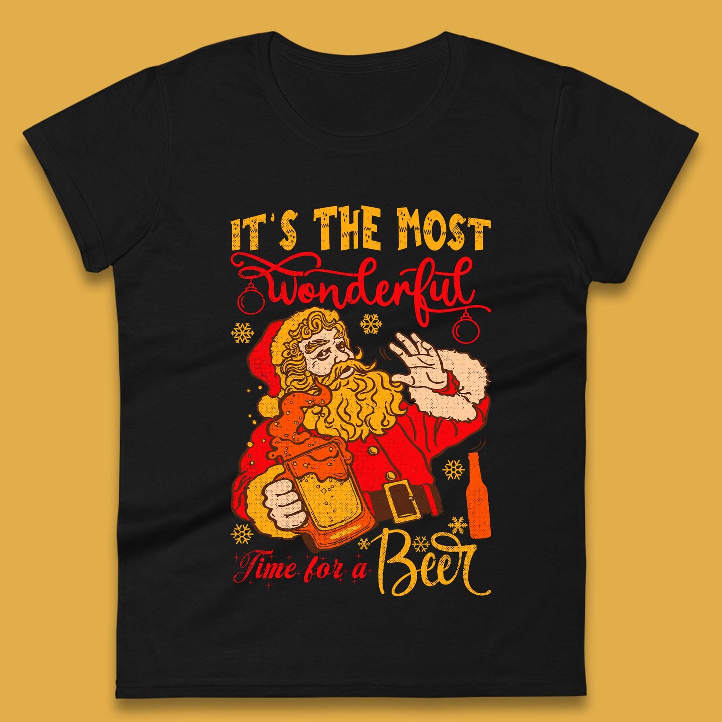 Santa Beer Time Christmas Womens T-Shirt